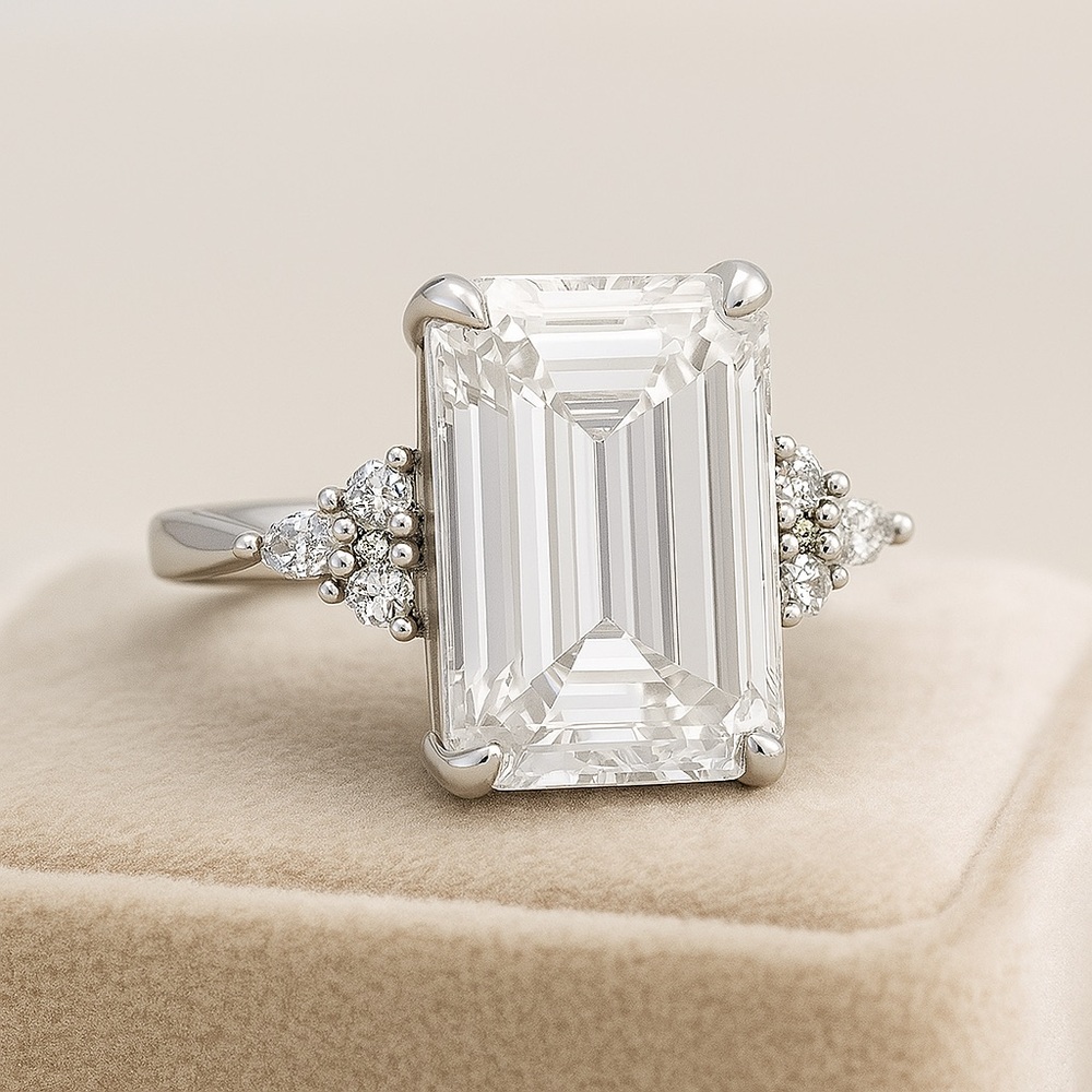 8ct Emerald Cut Engagement Ring Platinum Moissanite D VVS1 Statement Ring
